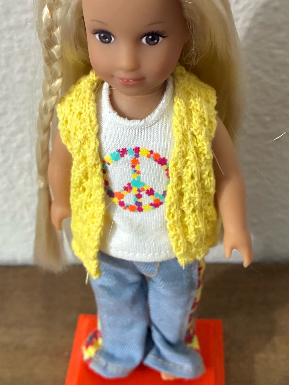 American Girl Yellow Knit Vest Doll Outfit with Peace Tee